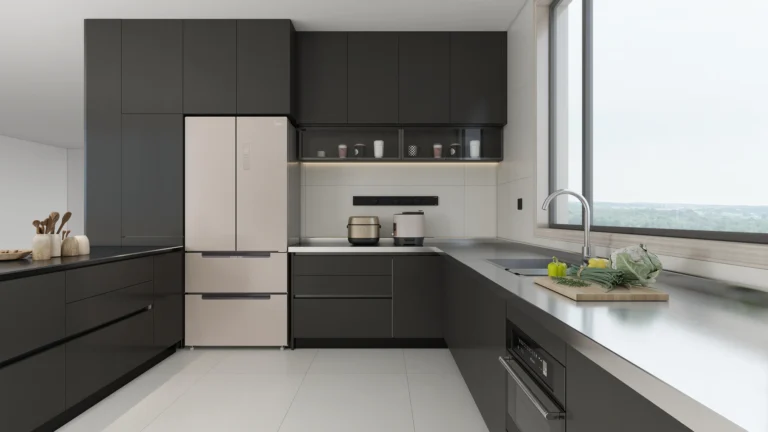 U‑shaped stainless kitchen