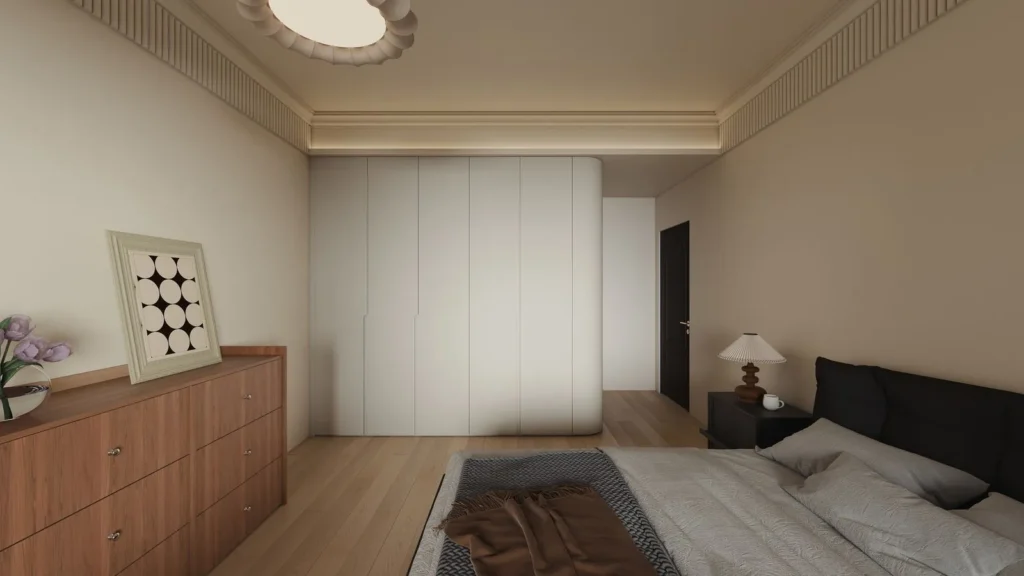 Modern bedroom with built-in wardrobe and custom dresser by Sapion Cabinetry